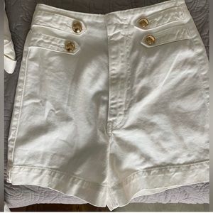 ZARA -White High Waisted Sailor Shorts - Gold Buttons